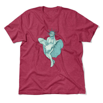 Statue Of Liberty Marilyn Monroe Men/Unisex T-Shirt in Heather Raspberry color